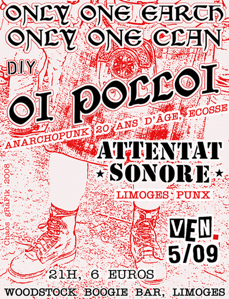 Oi Polloi + Attentat Sonore, Limoges, 5 septembre 2008, flyer 2